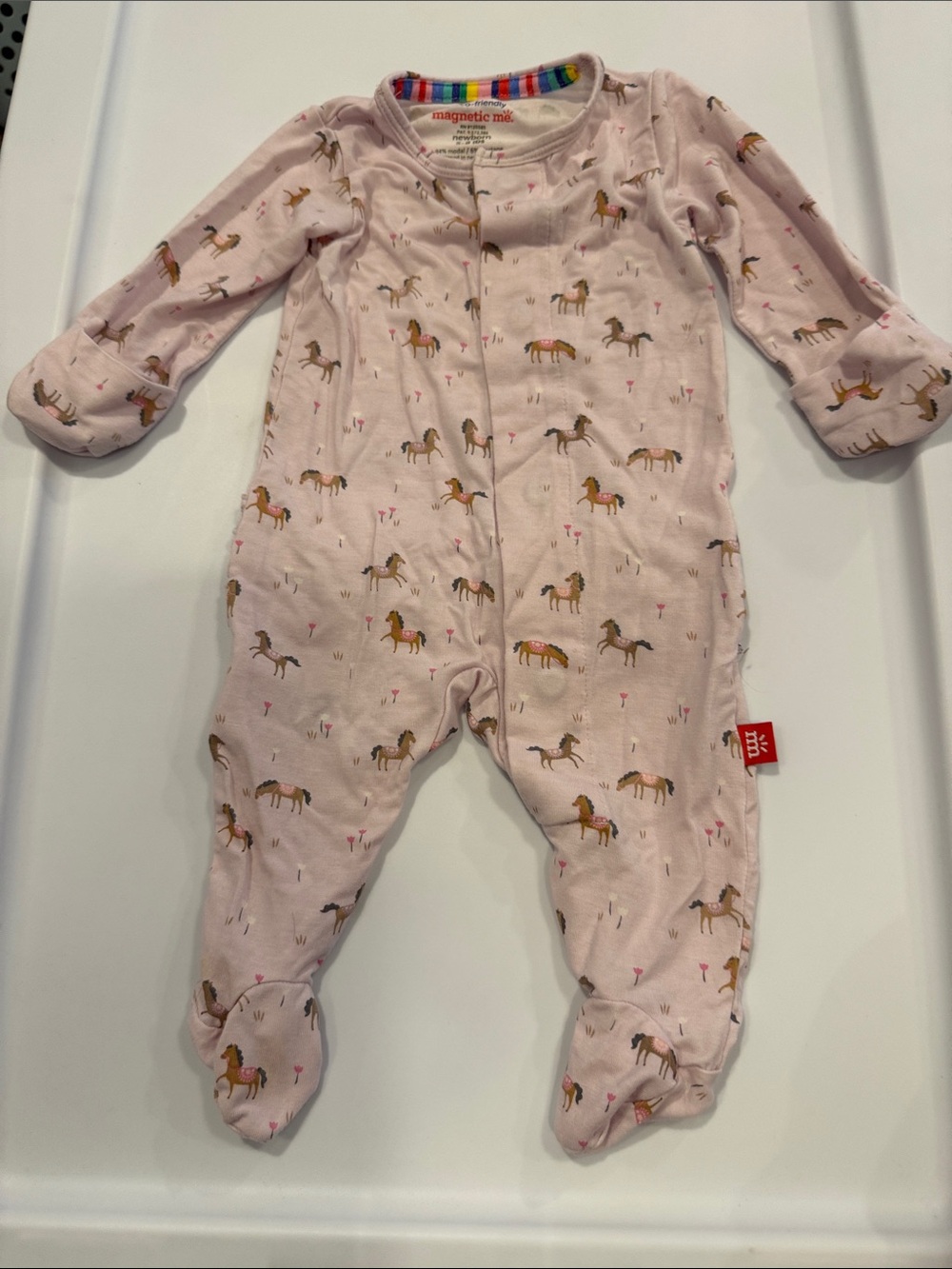Magnetic Me Light Pink Horse Print Footed One-Piece - Newborn